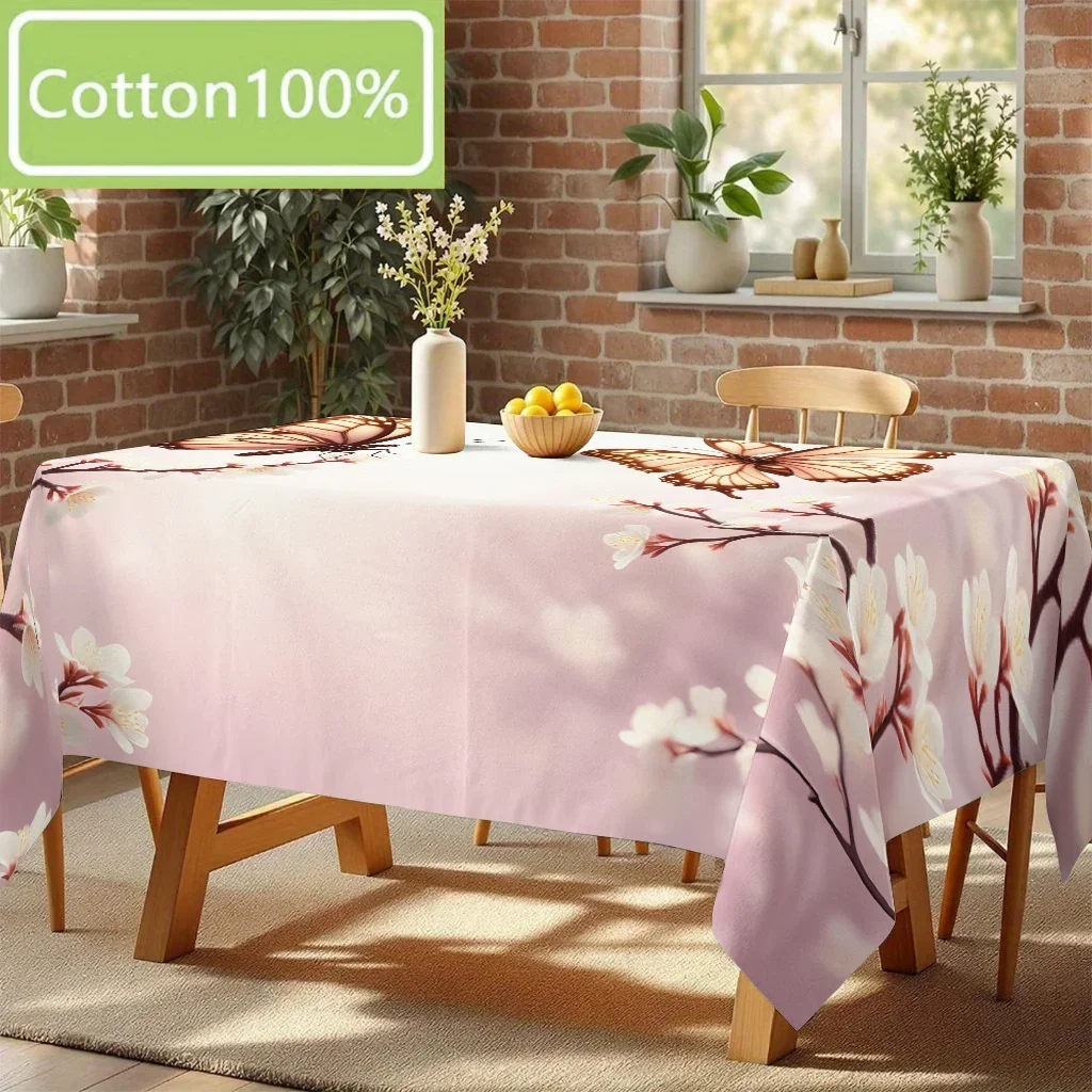 1pc Digital Printing Kitchen Towel with Retro and Artistic Hand-painted Design of Butterflies and Cherry Blossomsxzj