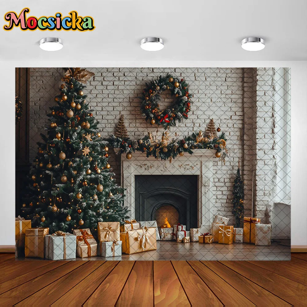 Mocsicka التصوير خلفية عيد ميلاد سعيد الموقد إكليل غرفة الديكور خلفية عطلة الأسرة صورة استوديو الصور