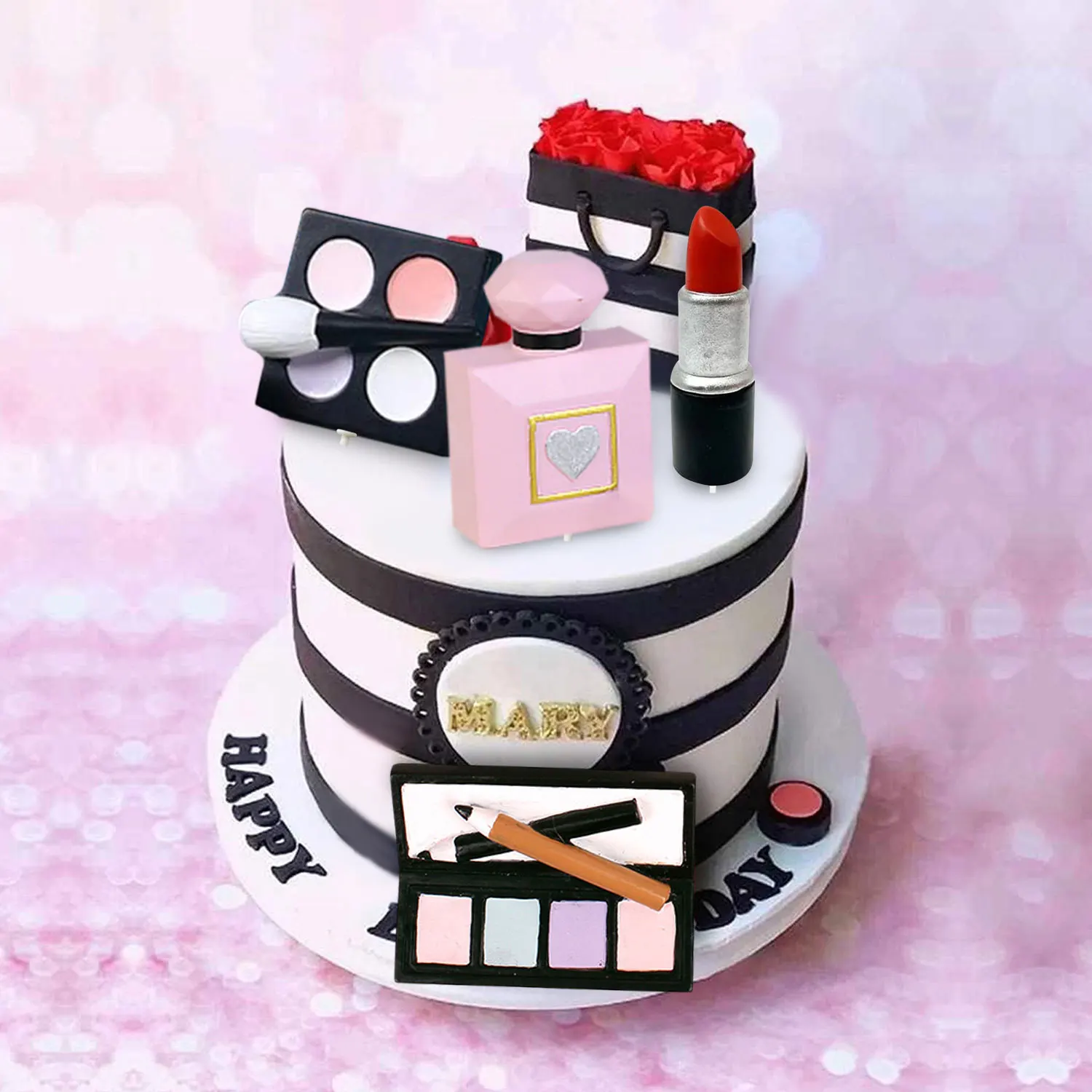 4Pcs Cosmetics Cake Decoration Lipstick Eye Shadow Perfume Powder Set Girls Birthday Party Makeup Prom Supplies