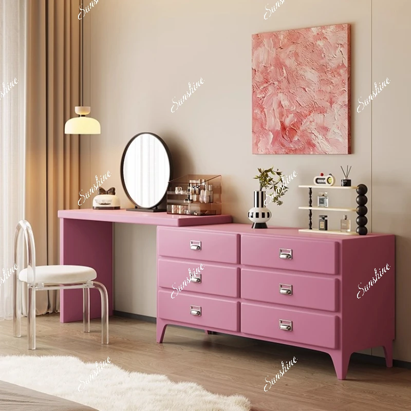 Pink makeup table, bedside cabinet, little princess girl bedroom corner solid wood dresser integrated