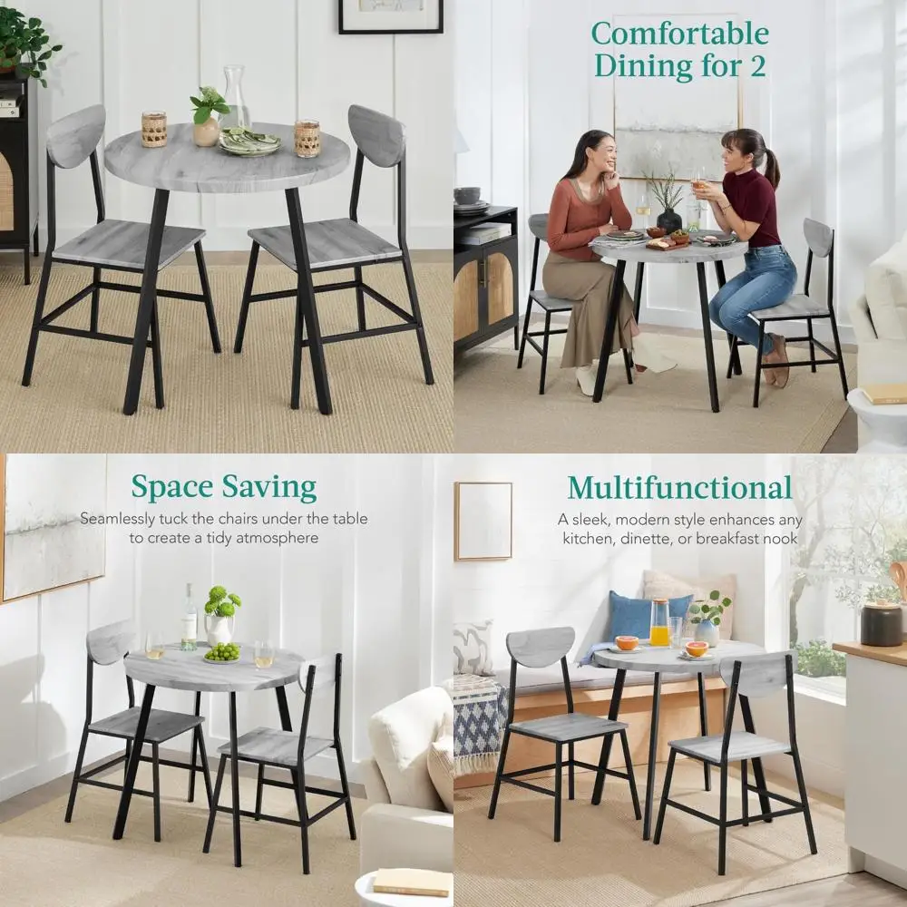 

Современный круглый обеденный набор из трех предметов середины века для небольших помещений, компактная кухонная обеденная зона, мебель для столовой