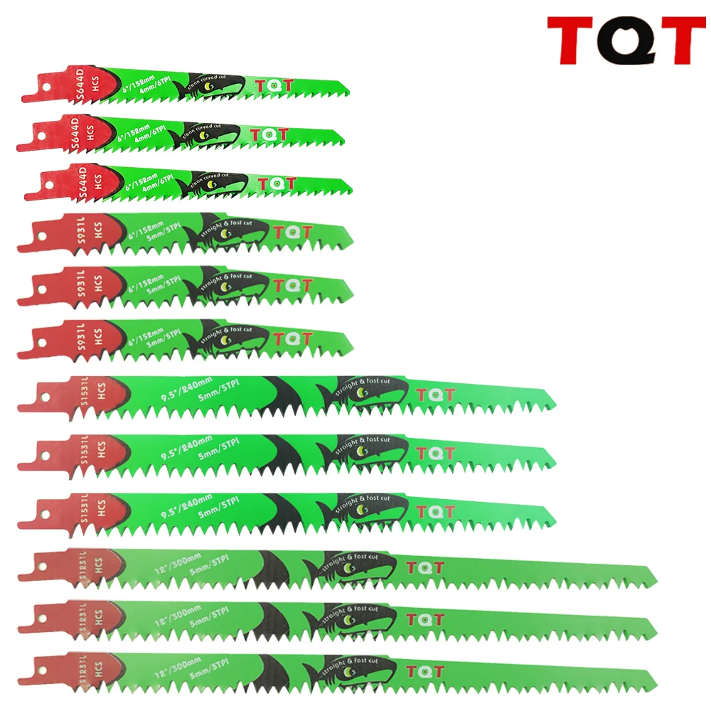 10Pcs 6-9.5-12Inch Long Reciprocating Saw Blades 5-6Tpi Hcs 150mm Saber for Cutting Wood Pvc for Bosch Makita Dewalt DIY Tool