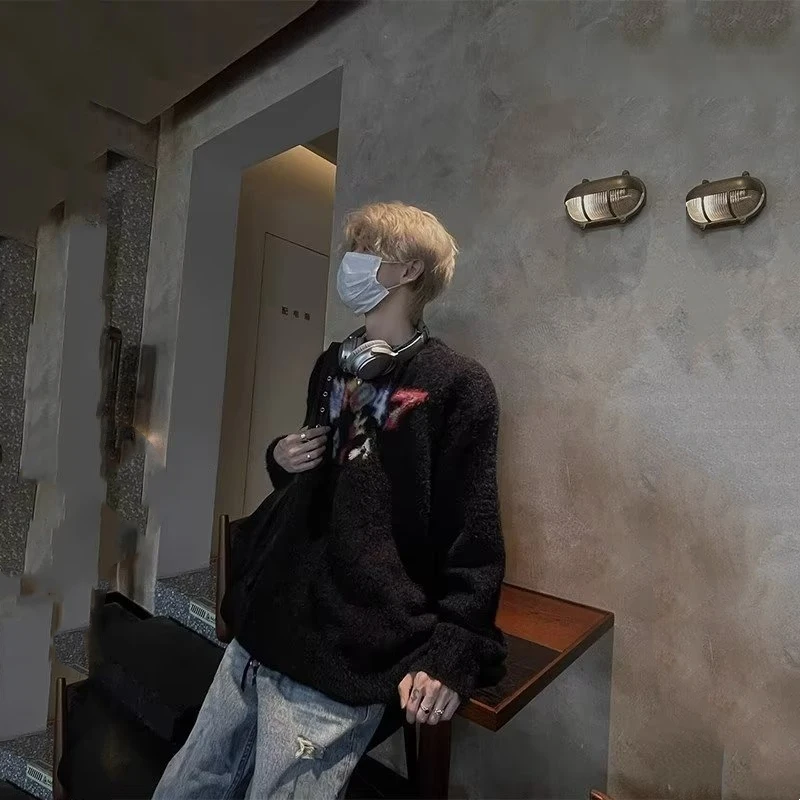 

Мужской вязаный свитер большого размера, осень-зима, свободный крой из искусственной норки, повседневный свитер цвета морской волны, свитер для отдыха, бейсбольный воротник