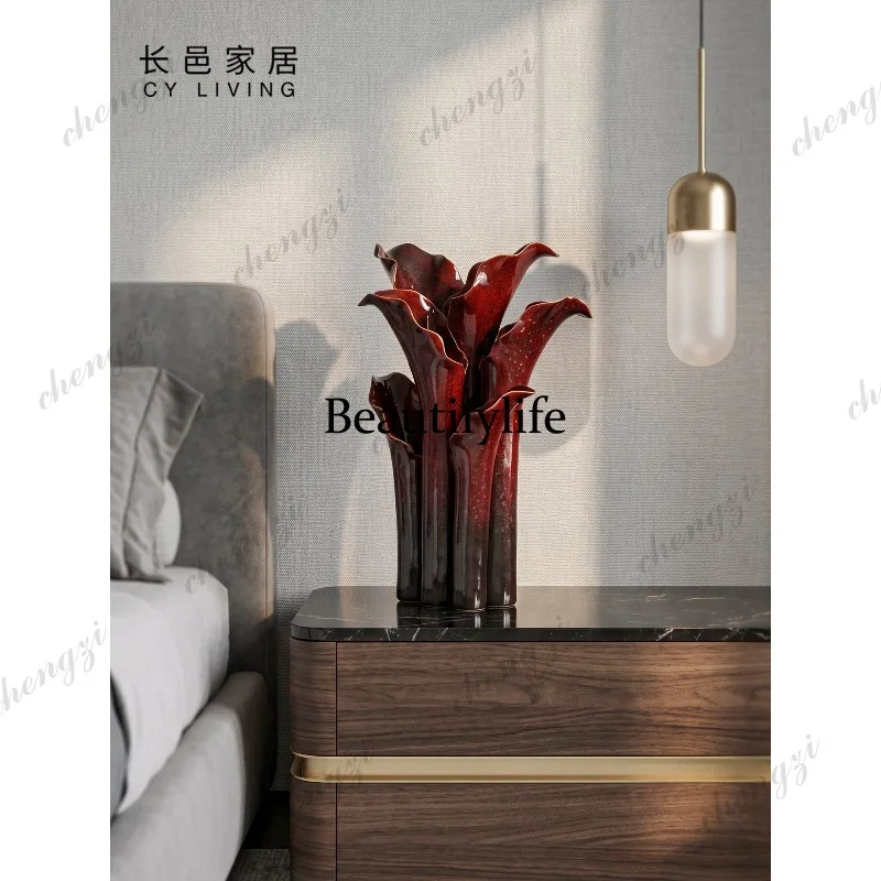 Ceramic vase Hongliu kiln becomes light luxury high-end decoration ornament living room porch model house designer