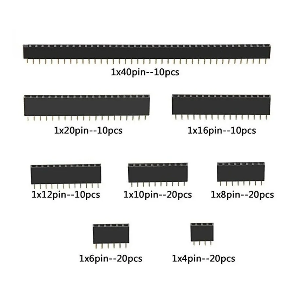 Single Row 2.54mm Female Pin Header Kit 120pcs for PCB Interfacing and Circuit Board Development with 1x2pin to 1x40pin