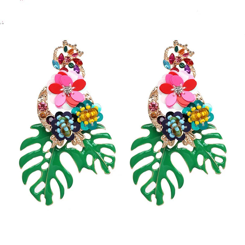 Long tassel flower earrings holiday wind 2023 new temperament everything earrings personality net red ear studs