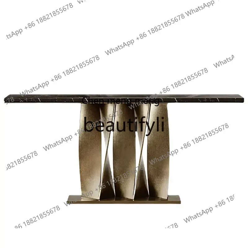 

Stainless steel long entrance platform, entrance corridor against the wall, high-end modern marble end view platform