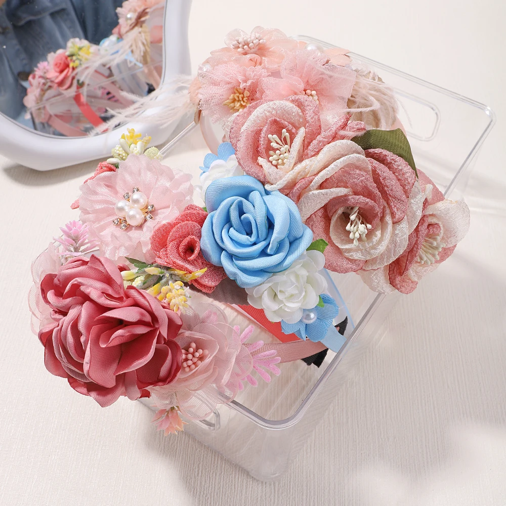 1Pcs /Set Bride Wedding Hairband Artificial Flower Crown Headband Hair Accessories Women Girls Sweet Floral Hoop Party Headwear image 4