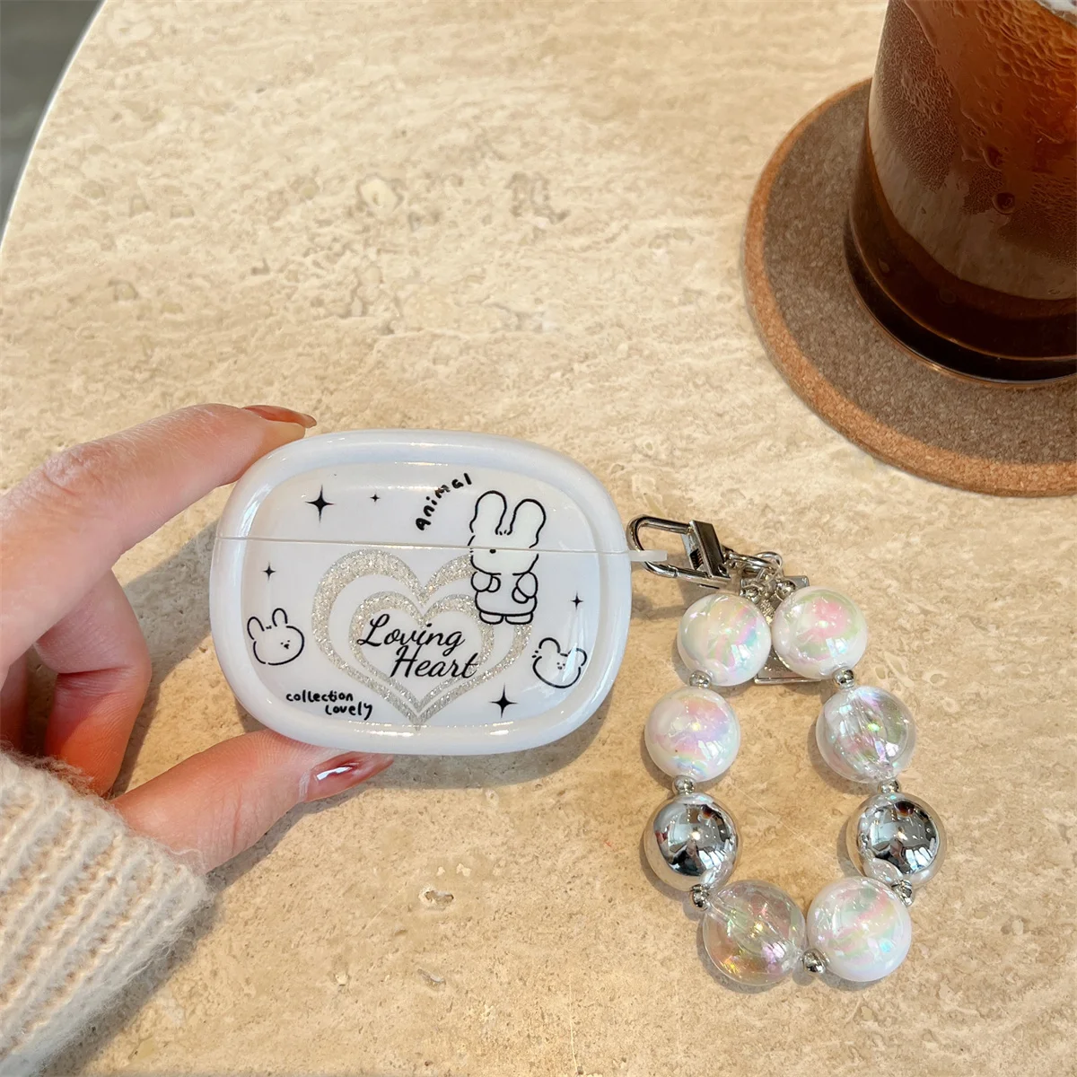 เคสชุดหูฟังแวววาวลายหัวใจสำหรับ Apple airpods 3 Pro 2 1เคสกระต่ายนิ่มสร้อยข้อมือฝาครอบกล่องหูฟังบลูทูธไร้สาย