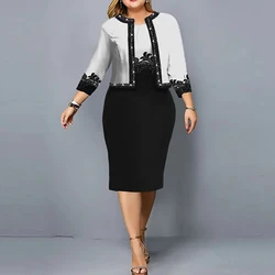 2 piece set Dress For Women 3/4 Sleeve Cardigan Tops And Wrapped Hip Dress Suit New Print Fashion Office Female Outfits Vestidos