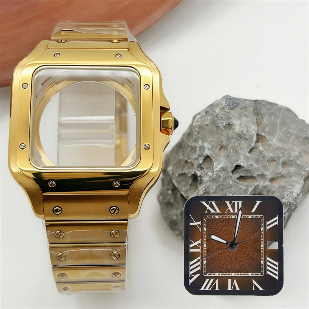 Modification 38mm Watch Case 316L Steel Watch Repair Parts for Santos NH35 NH70 NH36/4R36 Watch Automatic Movements No Logo