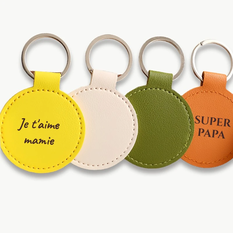 شعار مخصص سلسلة المفاتيح الجلدية المستديرة النقش بالليزر نص بو دائرة مفتاح سلسلة كيرينغ شخصية لنشاط الشركة هدية الأسرة #2