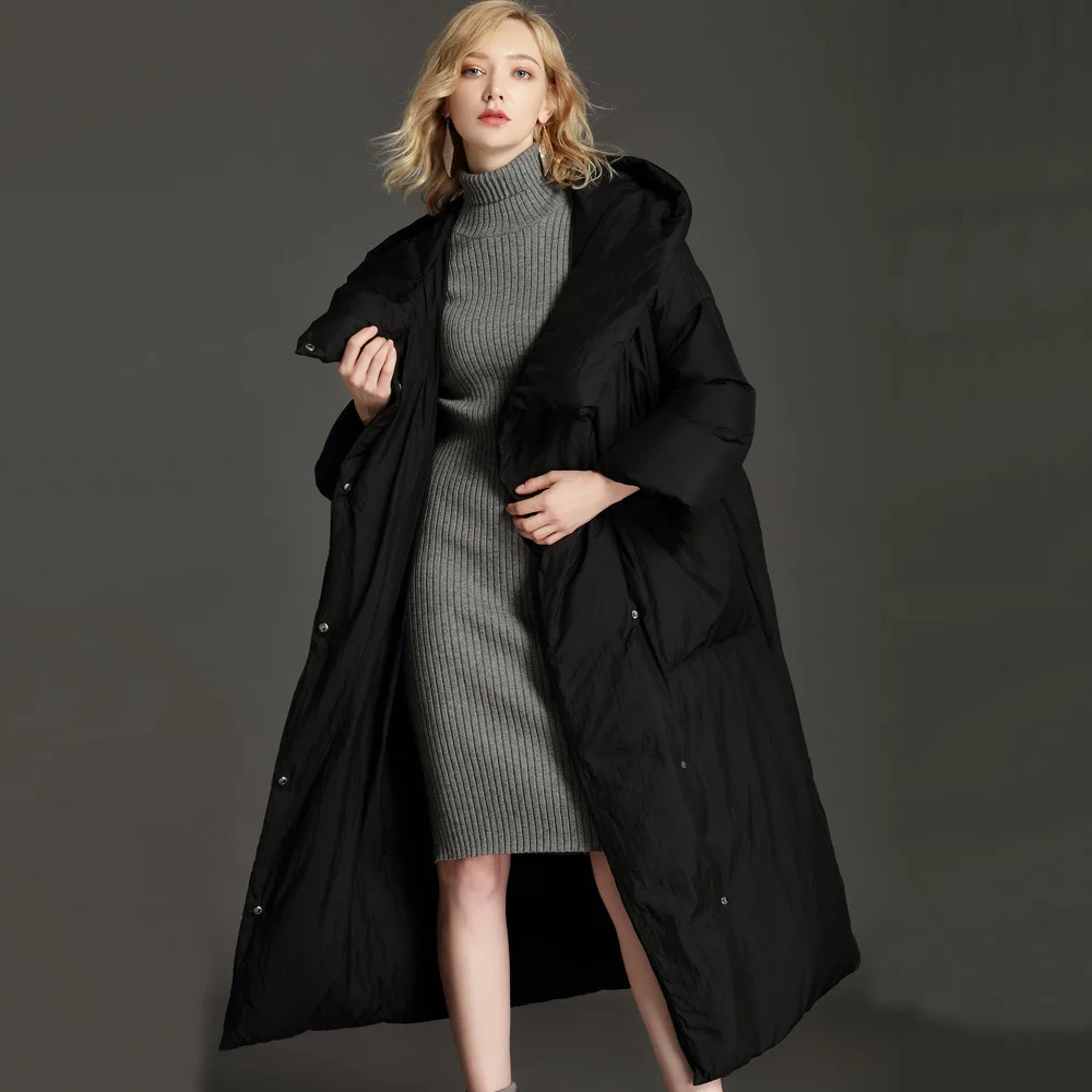 Luxury High Quality 90% White Duck Down Coat Warm Winter Womens Plus Size Down Jacket Long Trench Coat Thick Oversized Outerwear
