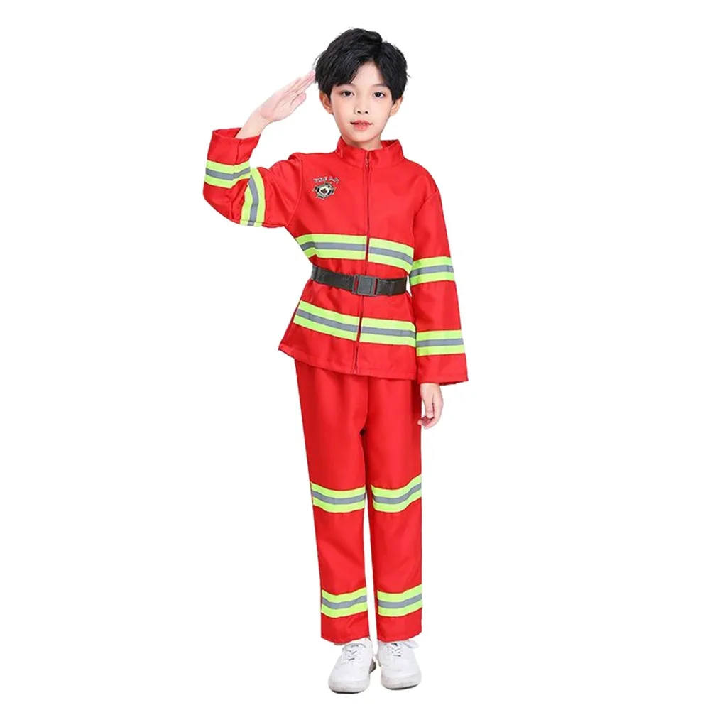 

Work Clothing Kids Firefighter Costume Cosplay with Belt Role Play Costume Party Costume Performance Clothes Kids Boys Girls