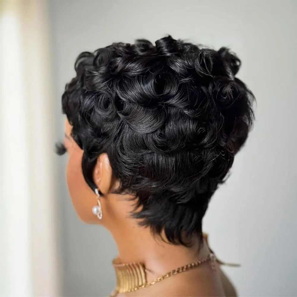 الطبيعية مجعد قصيرة عابث قطع الباروكات للنساء السود شعر الإنسان الأفرو عابث شعر مستعار أسود اللون شعر مستعار قصير للنساء السود شعر مستعار قصير