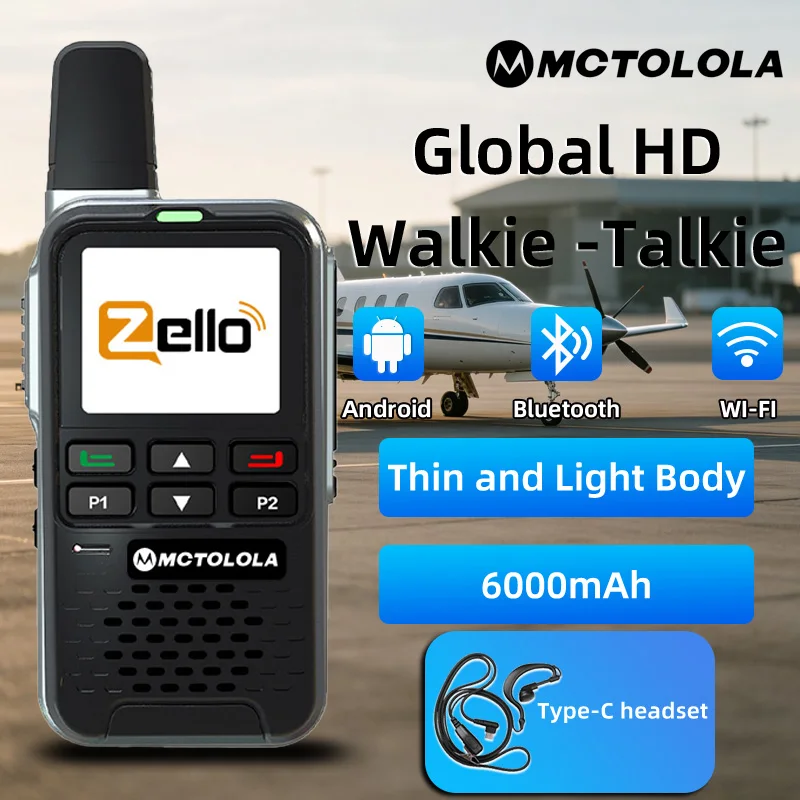MOTOLOLA 4G Zello POC Walkie Talkie Aluminum alloy shell ultra-thin body two-way Car intercom 6000mAh WiFi Bluetooth Type-C