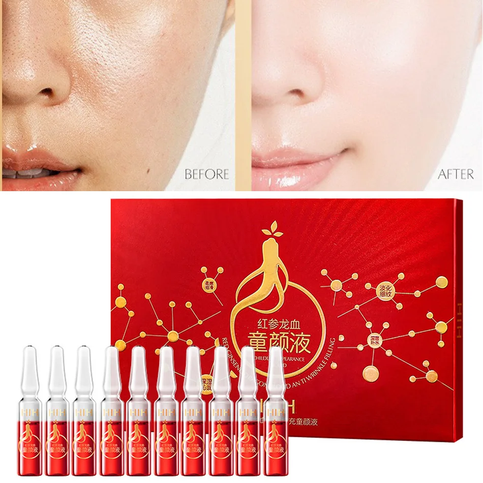 2ml*10pcs Dragon Blood Face Serum Cream Hyaluronic Acid Makeup Pores Skin care Essence cosmetics Tighten Hydratin VC Anti-Aging