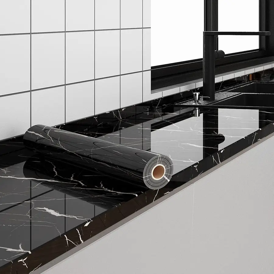 

Самоклеящаяся водонепроницаемая пленка под черный мрамор 24x394 для столешниц, съемная, с эффектом мраморного камня