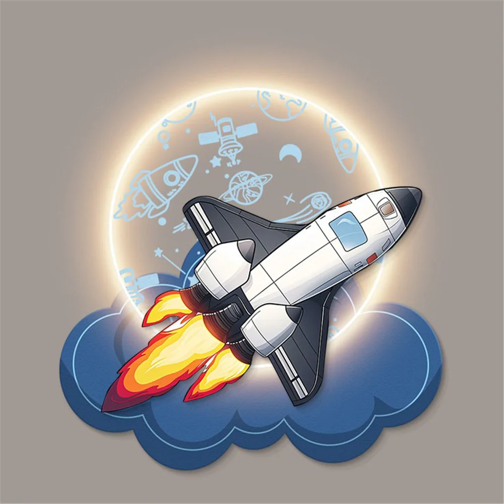 Astronaut Spacecraft Decoration Painting Led Wall Lamp Children'S Room Bedside Nursery Study Sconces Mural Corridor Aisle Light