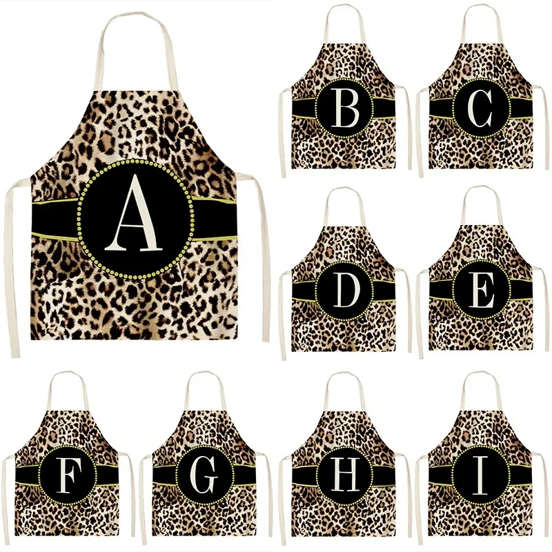 Leopard Letter Pattern Linen Apron Baking Accessories Aprons for Women Apron Kitchen Cooking Accessories Cafe Apron for Men