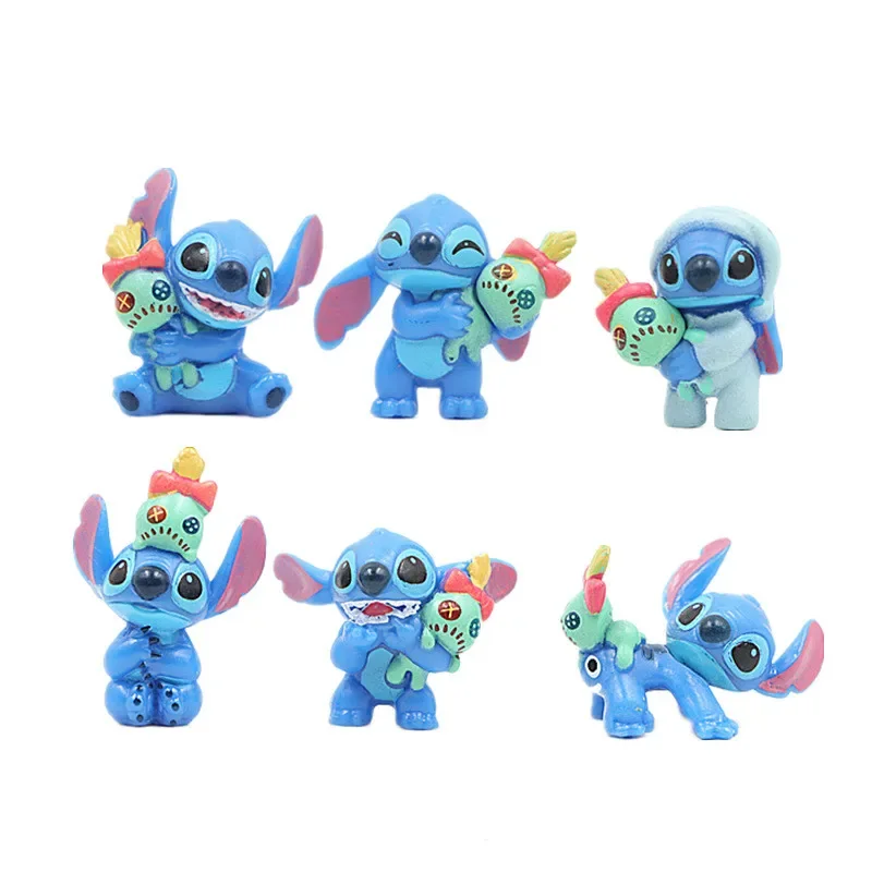 

[Забавный] 6 шт./лот Disney Lilo & Stitch, милая мини-стич, фигурка, игрушки, коллекция статуй, модель, украшение для дома, лучший подарок для детей