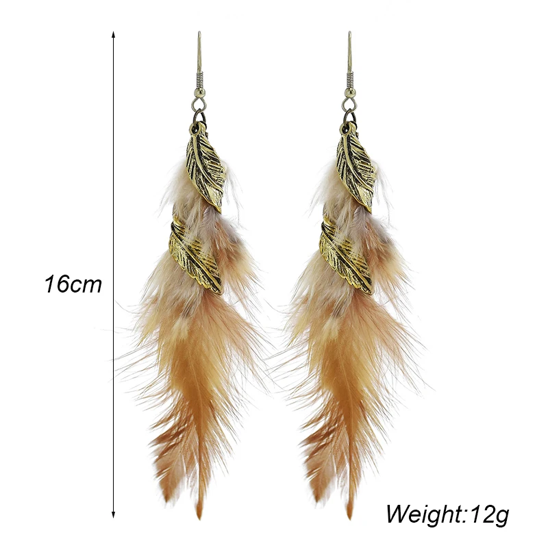 Vintage übertriebene lange unregelmäßige Feder ohrringe für Frauen Boho Gold Farbe Twist Leaf Ohrring Party Urlaub täglichen Schmuck – Detail 1