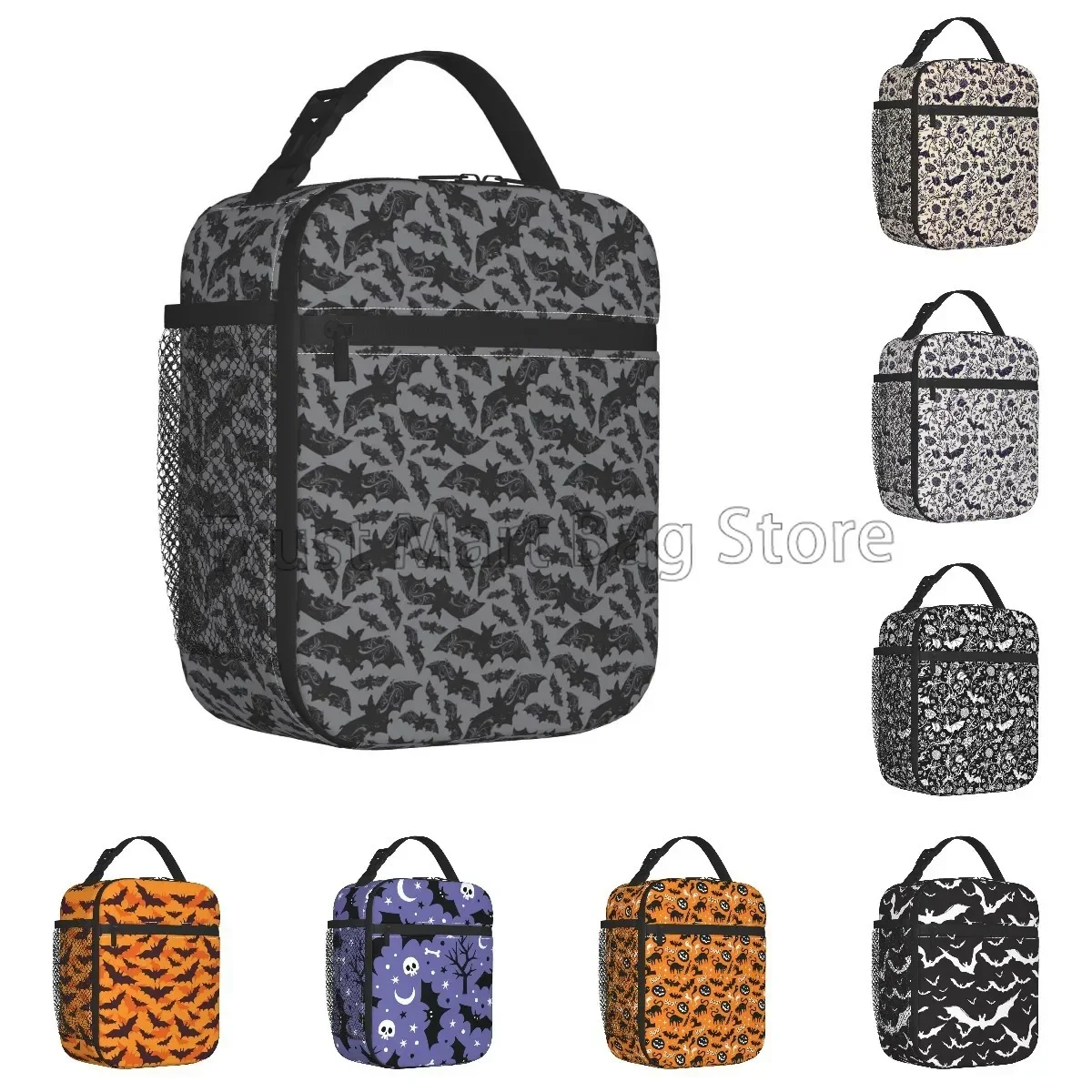 Goth Halloween Bats Insulated Lunch Bag Unisex Reusable Portable Waterproof Lunch Box Cooler Thermal Oxford Bento Tote Bags