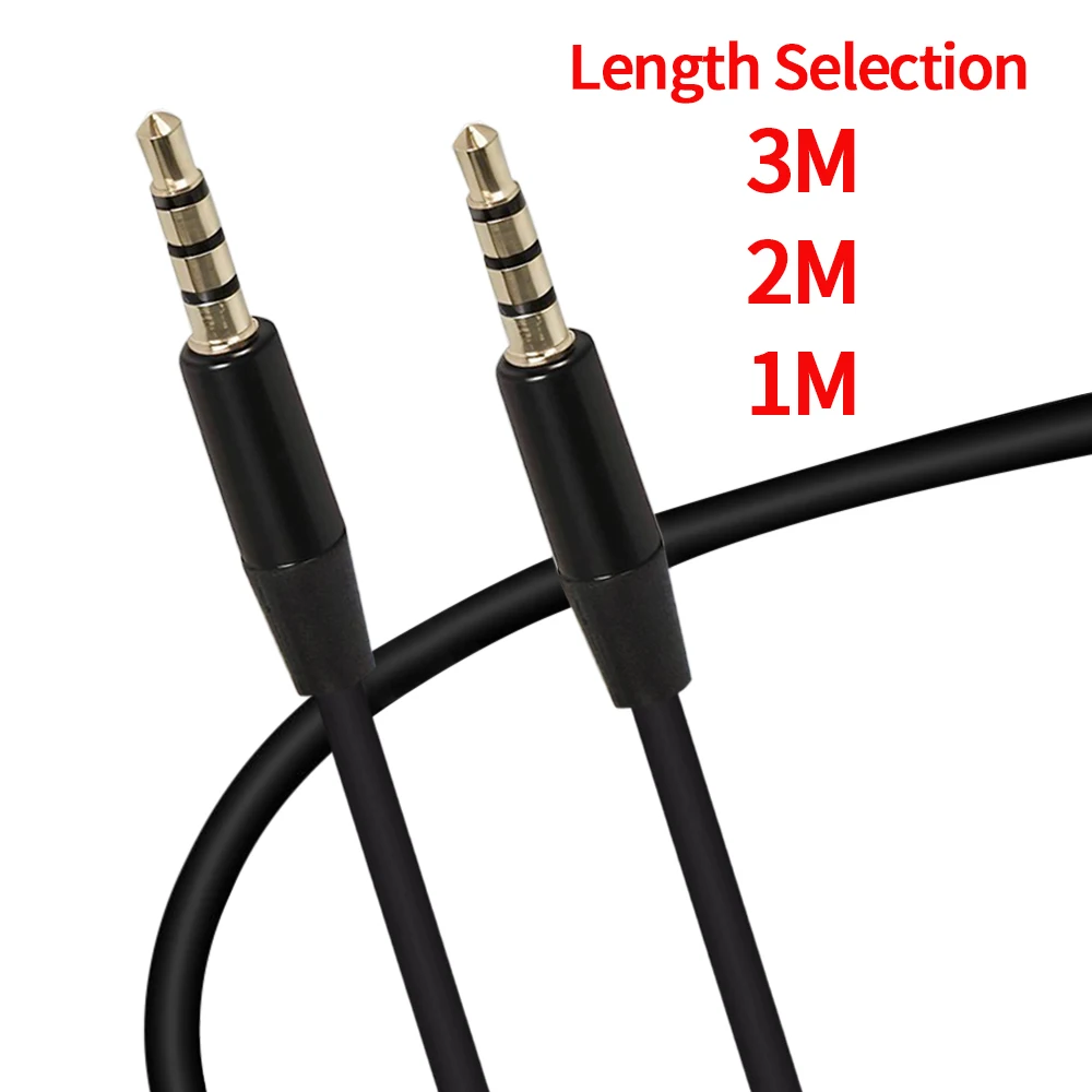 3.5mm Male to 3.5mm Male Converter 4-pole Stereo Music Extension Cable for Gaming Earphones Auxiliary Cable Adapter