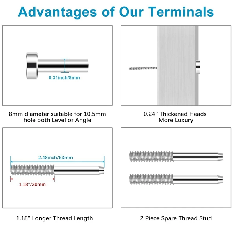 Imagem -04 - Invisible Cabo Railing Kitsst316swage Tensor e Terminal para Cabo Railing Madeira Nível Escada Post Durável 20pack