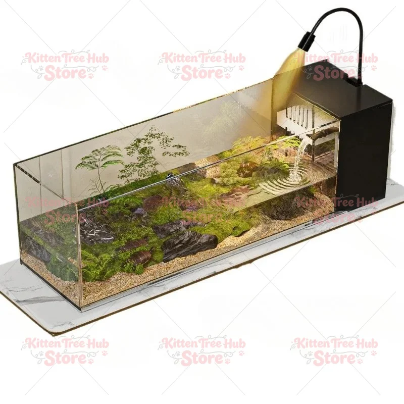 ‌-カメ水槽-家庭やオフィス向けの滝のある景観を備えた豪華なヴィラ型エコシステムの魚とカメのハイブリッド生息地