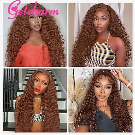 Chocolate Brown 13x4 Lace Front Wig Deep Curly Human Hair Wigs 5x5Glueless Wig Ready to Wear Water Wave Lace Front Wig for Women