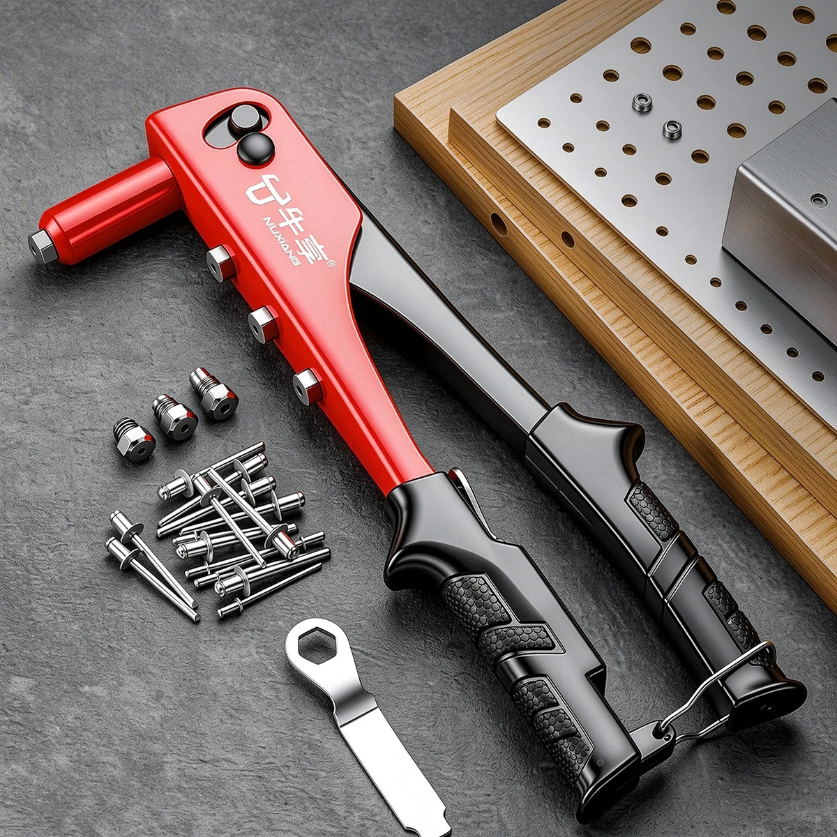 Heavy Duty Manual Pop Rivet Gun Hand Riveter Tool Kit with Assorted Rivets for Automotive Furniture Metal Sheet Repair Home DIY