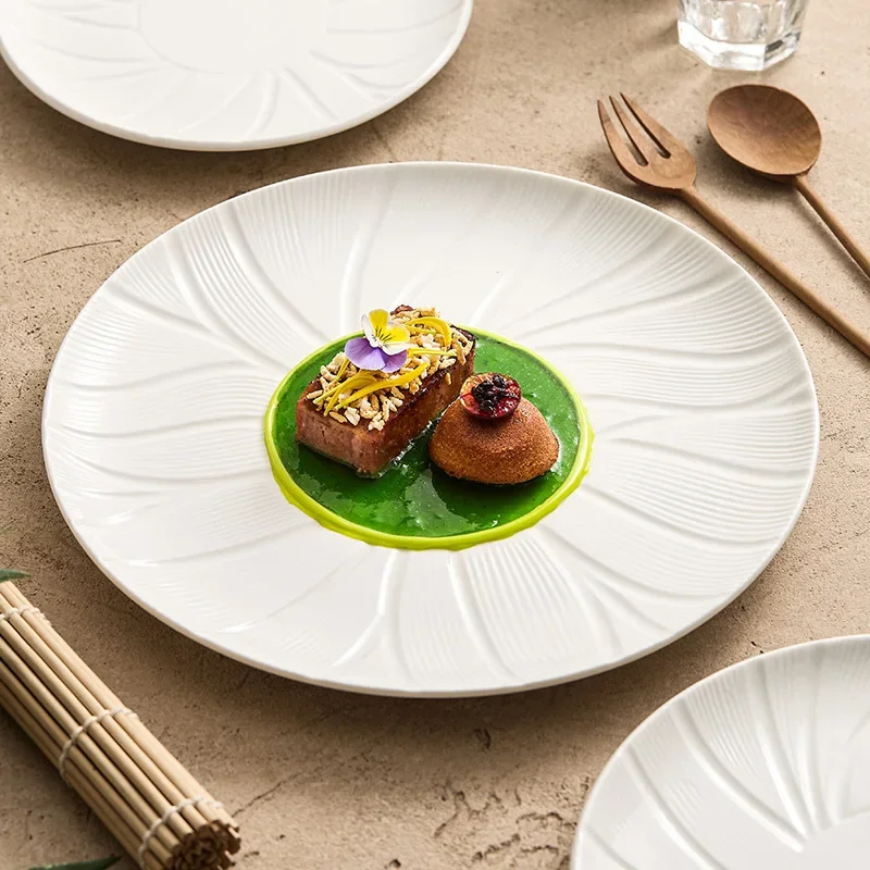 Pasta Plate Household Dish Plate Premium Sense  Hotel Tableware Western Plate Restaurant Dish Ceramic Round