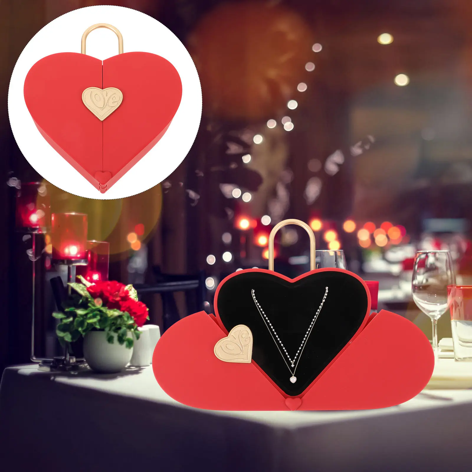 

Red Heart Jewelry Box Compact Lightweight Portable Ring Necklace Holder Gift Case for Valentine's Day Mother's Day Christmas