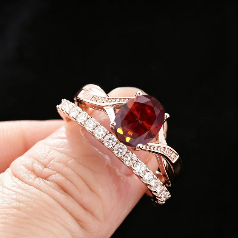 BR 7x9mm Oval Moissanite Ring Multi-Color Options 30 Stones Pave S925 Silver 18K Rose Gold Plated Cross Shank Statement Jewelry