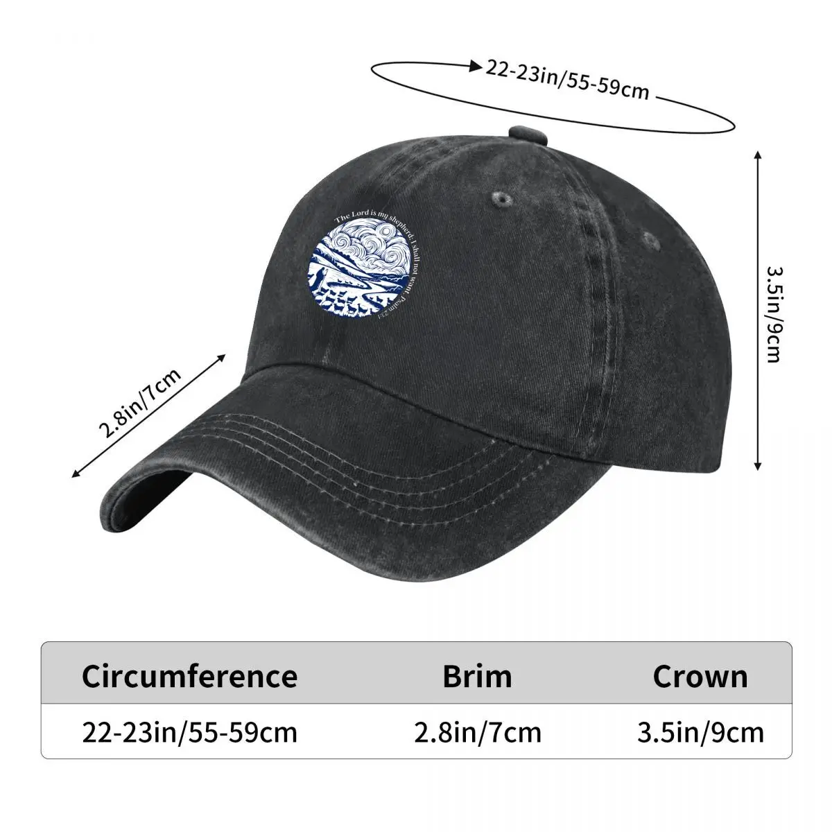 Shepherd And Sheep Psalm Religious Landscape Illustration New Vintage Washed Cotton Baseball Cap Sun Hats