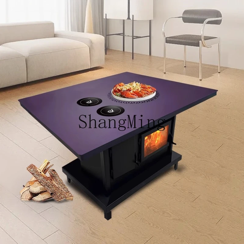 

ZYY real fire fireplace, dining table, smoke exhaust, tea table, indoor roasting stove, heater
