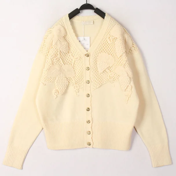 

Sweet Sle Vintage Hooked Flower Woolen Sweater Coat Loose Fit Long Sve Women's Online Exclusive Winter Faion 2025