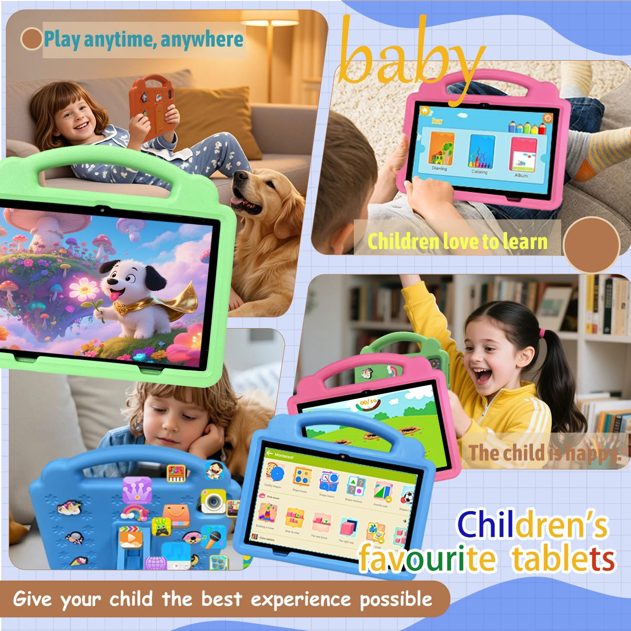 10.1''kids tablet , Android12, 3+64GB, 2+5MP, 4000mAh, expandable 1TB, high-definition , parental control,holiday gift,EVA CASE