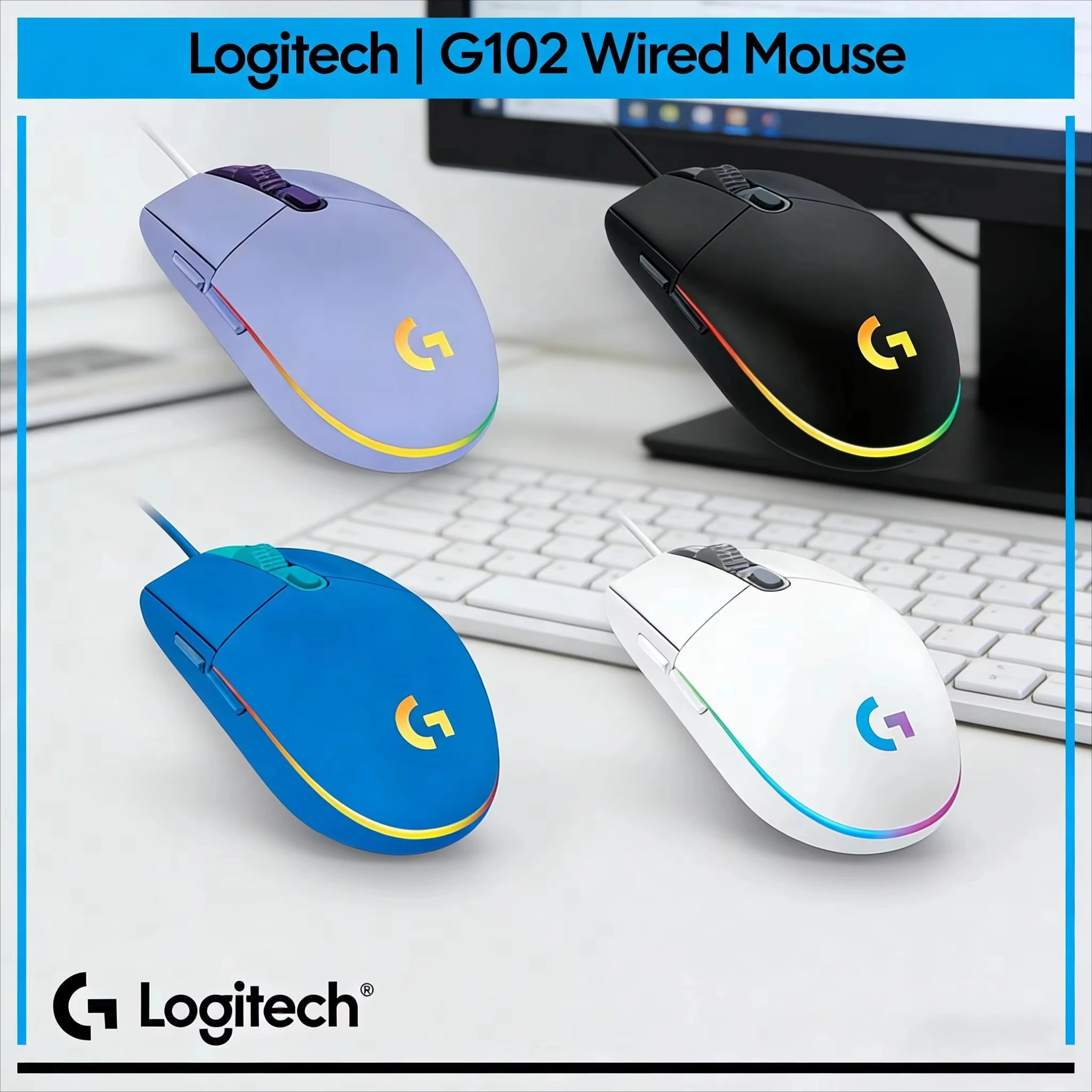 

Игровая мышь Logitech G102 G203 проводная, кабель 2,1 метра, 8000 DPI, RGB-подсветка, для ПК, ноутбуков, офиса, геймеров, гибкая