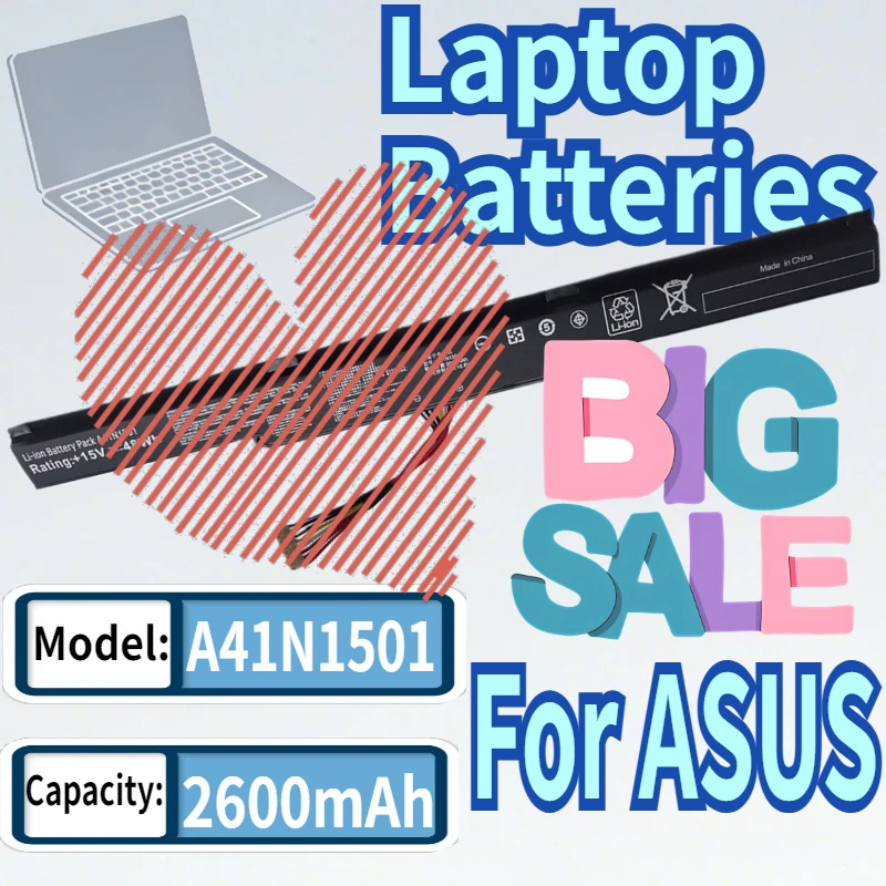 

Аккумулятор для ноутбуков ASUS 15V 2600mAh A41N1501, совместимый с моделями GL752JW, GL752, GL752VL, GL752VW, N552, N552V, N552VW, N752, N752V, N752VW, N752VX, A41LK9H