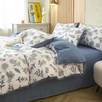 ​​1PC Floral Washed Cotton Duvet Cover - Single/Queen/King Size Housse De Couette 이불커버 Funda Nórdica (No Pillowcase)​