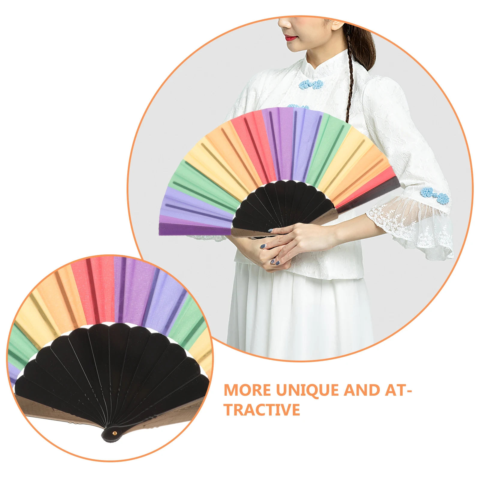 

Rainbow Fan Colorful Ornaments Folding Hand Vintage Dancing Fans Plastic Pride Accessories Student