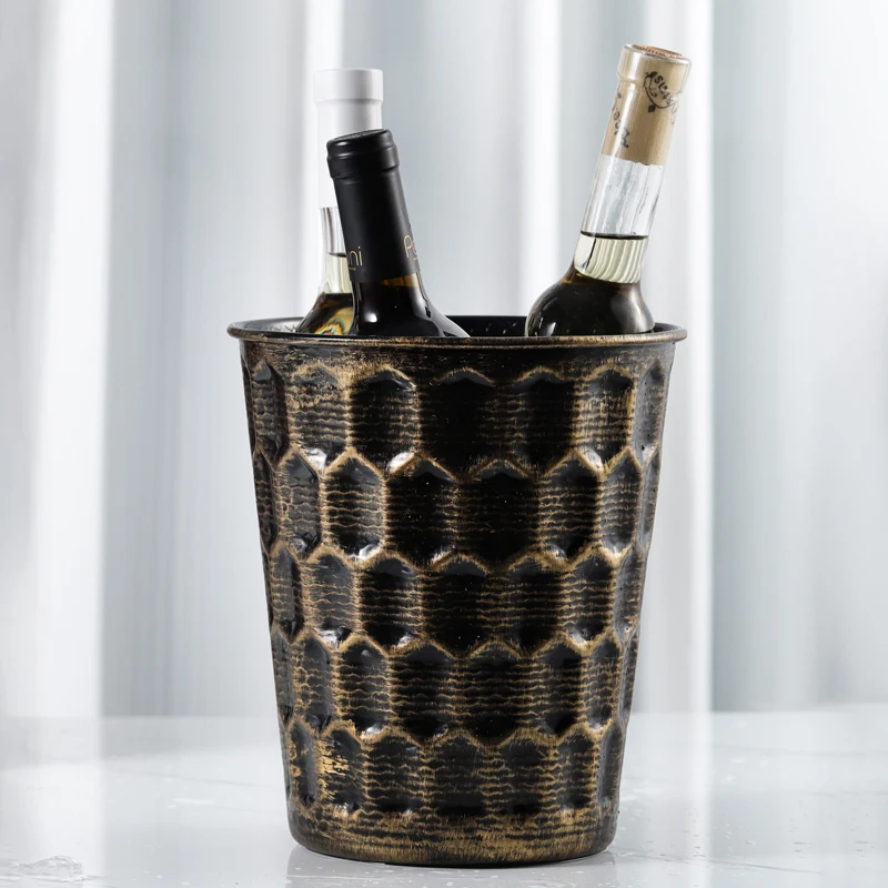 High-end metal champagne bucket creative gem pattern ice bucket household red wine chilled bar club thickened beer ice bucket