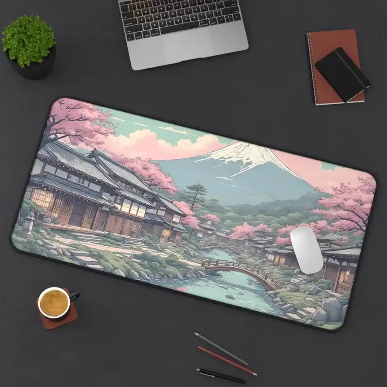 Japanese Village Table Mat,Non-slip and Waterproof Mouse Pad,Cute and Beautiful Desktop Protector,The Perfect Gift for Friends.