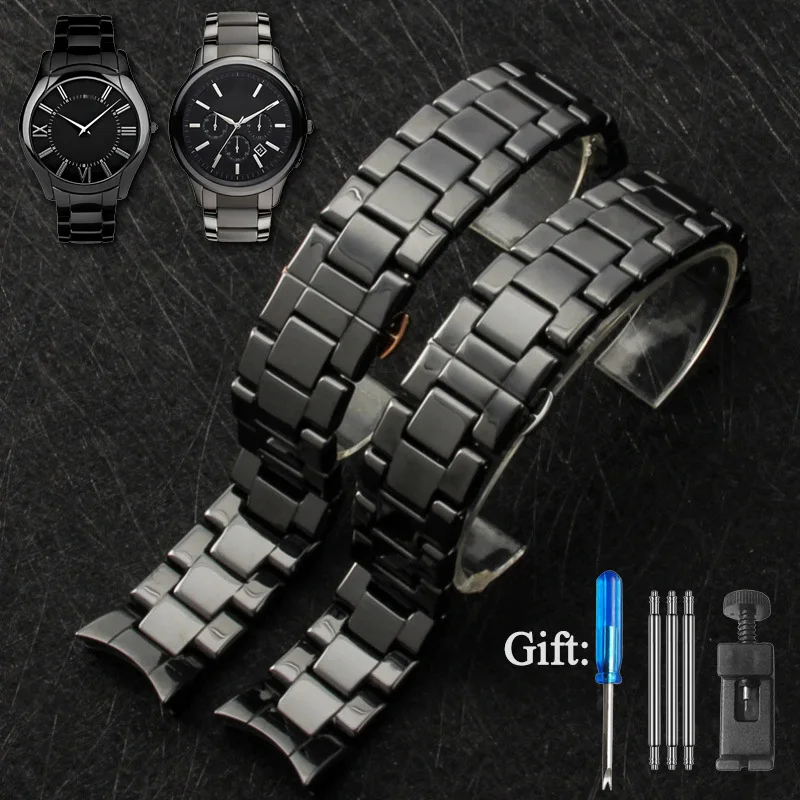 

Керамический ремешок для часов Armani AR1451 1452 1400 1410 1421 144, черный матовый глянцевый керамический браслет, аксессуары, браслет