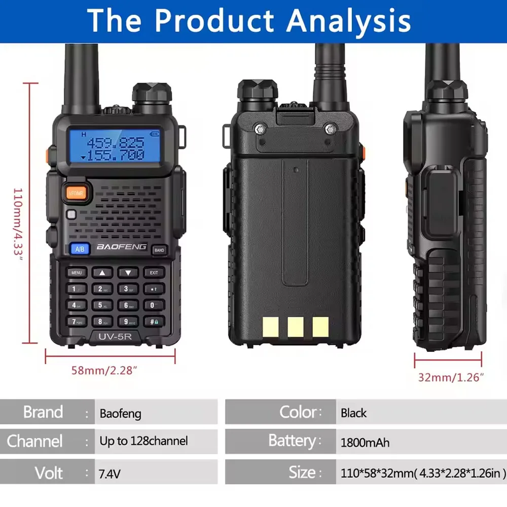 BaoFeng UV-5R Walkie Talkie 5W/8W Two Way Radio Commutator VHF/UHF 136-174MHz & 400-520MHz Station Receiver Ham Wireless Set