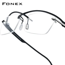 FONEX Titanium Glasses Frame Men Brand Design Semi-Rimless Square Eyeglasses Half-Rim High-end Japanese Ultralight Eyewear 85756