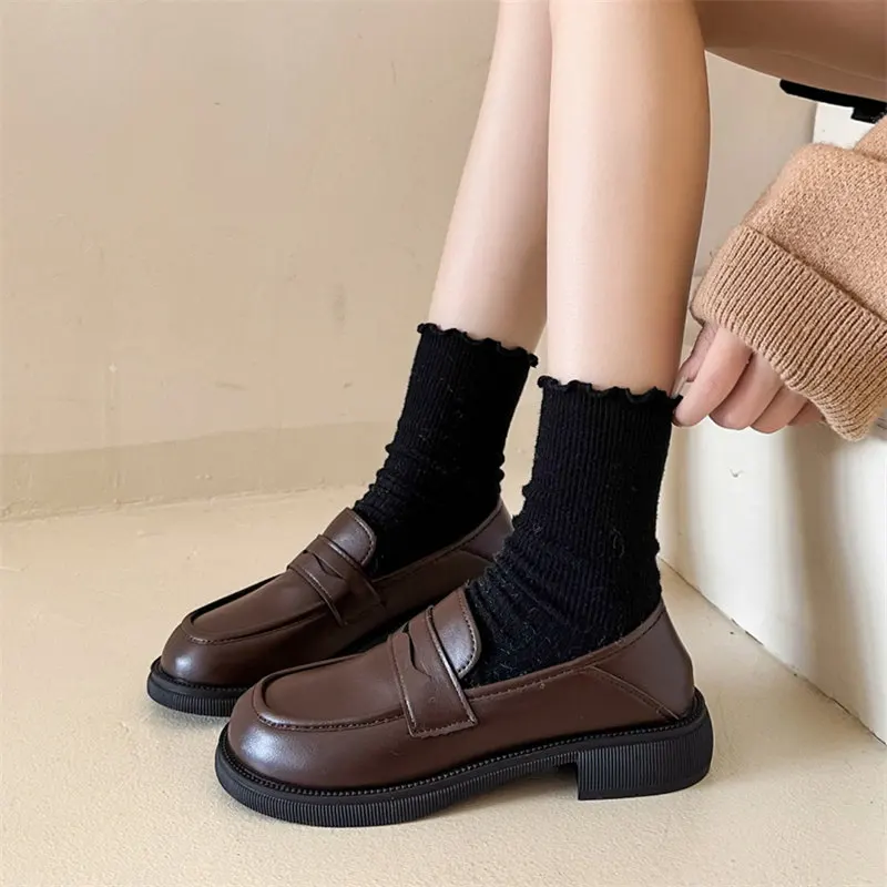 Retro Lolita Shoes Japanese Girl Round Toe Mary Janes Shoes College Style Small Leather Shoes Women brown JK Uniform shoes 2024