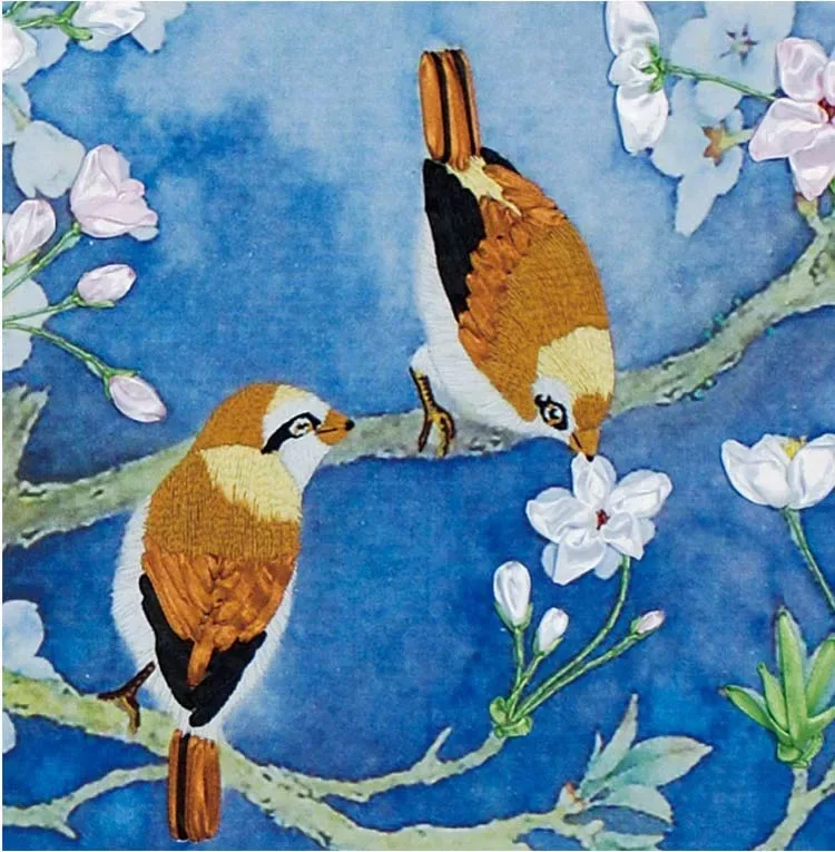 150x75cm Ribbon Cross Stitch Needlework Set for Embroidery Spring Birds Cross-Stitch Painting for Living Room Thanksgiving Gift